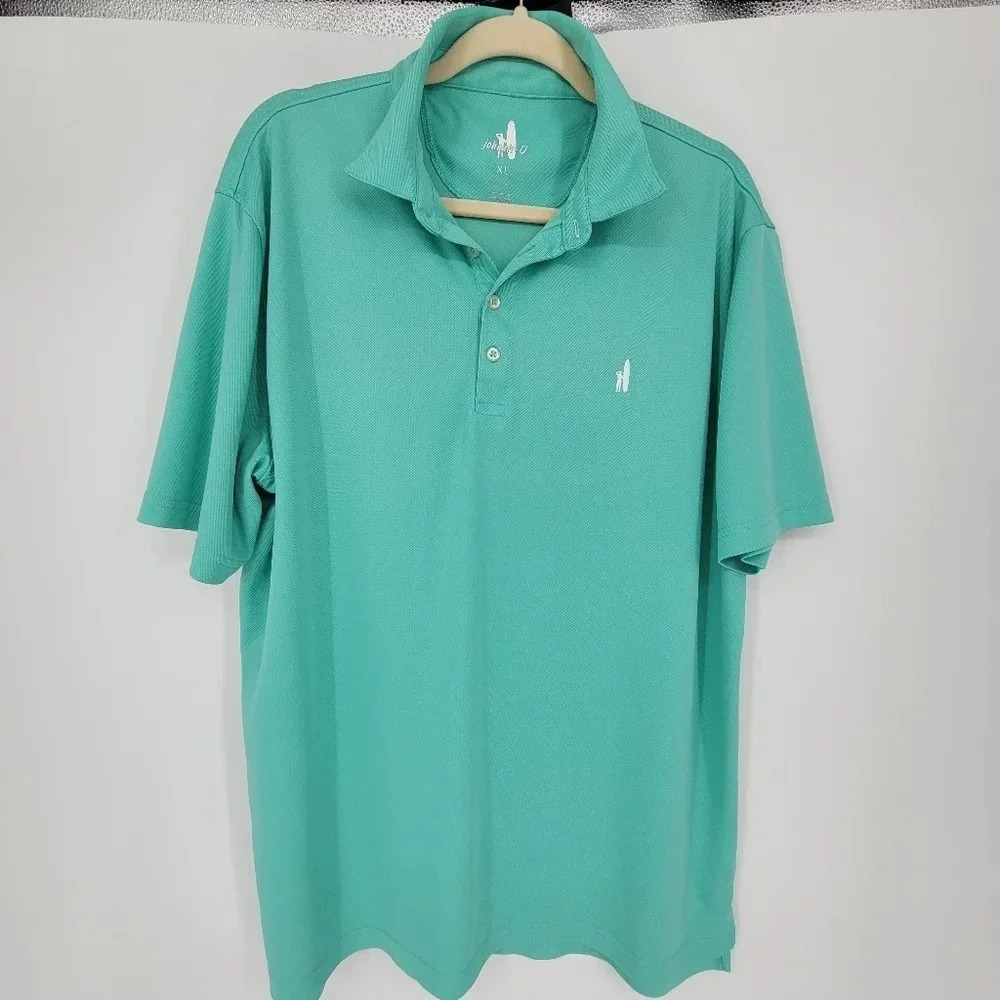 Johnnie-O Fairway Solid Mesh Performance Polo peacock quarter button top Xlarge